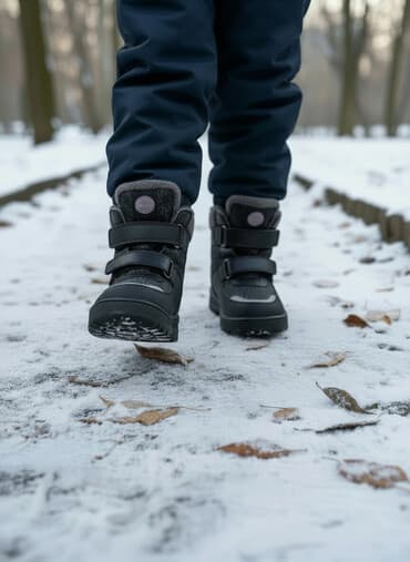 Зимние детские ботинки, цвет черный. - Теплая меховая подкладка по