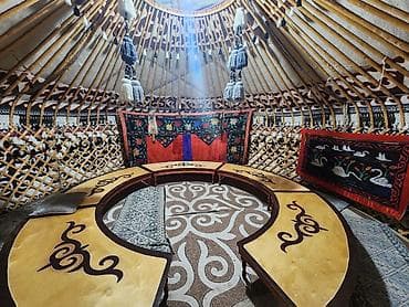 Боз үй: Боз үйлөрдү ижаралоо, Каркасы Жыгач, 85 баш, Идиш-аяк, Самоор, Полу менен — 2