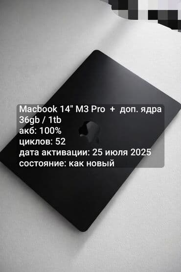 Ноутбук, Apple, 36 ГБ ОЗУ, Apple M3 Pro, 14 ", Для работы, учебы, память SSD