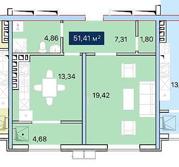 art square: 1 комната, 51 м², Элитка, 3 этаж, Готовая ПСО (под самоотделку) — 5