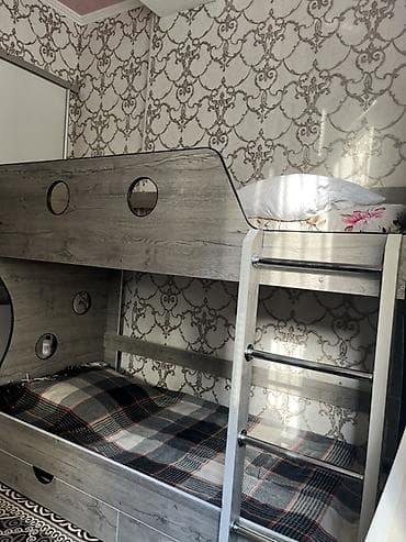 Офисная мебель: Двухъярусная кровать с выдвижными ящиками - Материал: ЛДСП под серый — 3