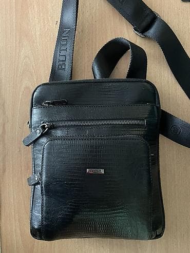 Зер буюмдар: Мужская поясная/через плечо сумка BUTUN из чёрной кожи с тиснением под — 1