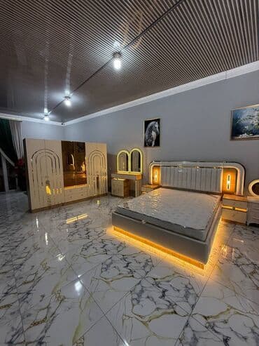 кровать со столом: Спальный гарнитур, Двуспальная кровать, МДФ, Бесплатная доставка, цвет - Белый — 25