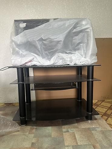 стол компьютерный с полками: Тумба и подставка для телевизора, Напольная, ЛДСП, цвет - Черный — 2