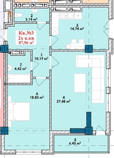 квартиры в рассрочку в бишкеке без первоначального взноса 2024: 2 комнаты, 88 м², Элитка, 6 этаж, ПСО (под самоотделку) — 6