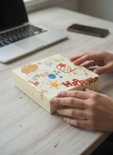 наклейки для девочек: Детская подарочная коробочка с веселым принтом - Небольшая квадратная — 2