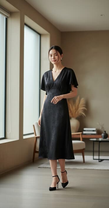 вечерний платья из панбархата на шифоне: Вечернее платье, Коктейльное, Длинная модель, Атлас, С рукавами, M — 1