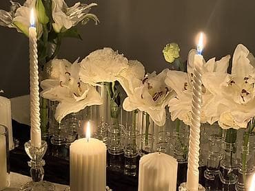 свечи в аренду: Аренда декора: - Дорожка для стола - Маленькие вазы на ваш выбор (5-6 — 2