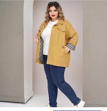 second hand: Женская рубашка-куртка (оверсайз) горчичного цвета - Фасон: свободный — 2