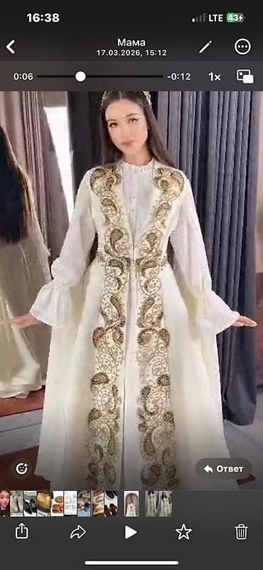 Повседневные платья: Прокат Нарядное восточное платье-кафтан в молочном оттенке с богатой — 3