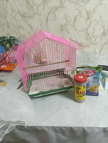 Клетка для мелких птиц + корм и добавки - Компактная металлическая