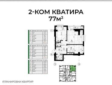 Батирлер: 2 бөлмө, 77 м², Элитка, 16 кабат, Даяр ПСО (өзү оңдоп түзөтүп бүтүү үчүн) — 1