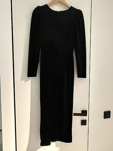 платье бархатное: Черное бархатное платье миди - Материал: мягкий бархат с благородным — 3