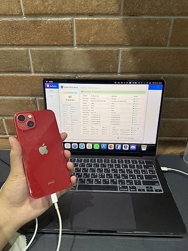 iphone battery: IPhone 13, Б/у, 128 ГБ, Красный, Защитное стекло, Коробка, 76 % — 9