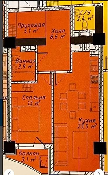 1 комната, 57 м², Азия Молл Элитка, ПСО (под самоотделку) — 2