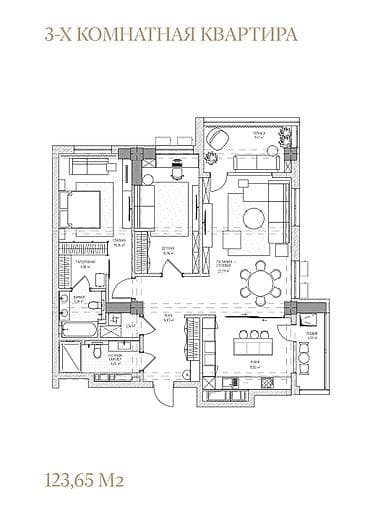 3 комнаты, 124 м², Элитка, Асанбай мкр Элитка, 6 этаж, ПСО (под самоотделку) — 8