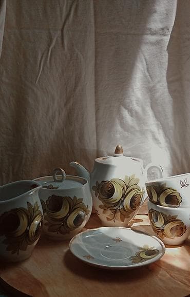 •Сервиз чайный СССР Барановка 1970г "Тюльпан" зелёный 🔥☕ Клеймо — 1