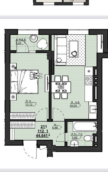 1 комната, 45 м², Элитка, 13 этаж, ПСО (под самоотделку)