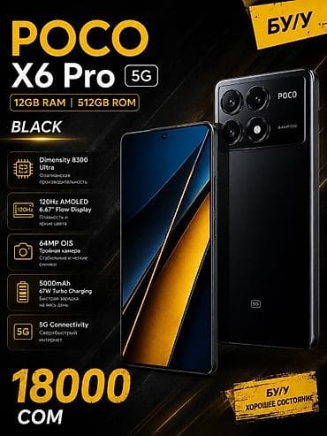 pixel pro: Poco X6 Pro 5G, Б/у, 512 ГБ, цвет - Черный, 2 SIM — 1