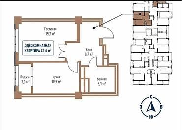 house: 1 комната, 44 м², Элитка, 8 этаж, Готовая ПСО (под самоотделку) — 2