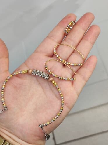 набор пандора: Серебро 925 напыление золото Серебряный комплект + браслет Дизайн — 6