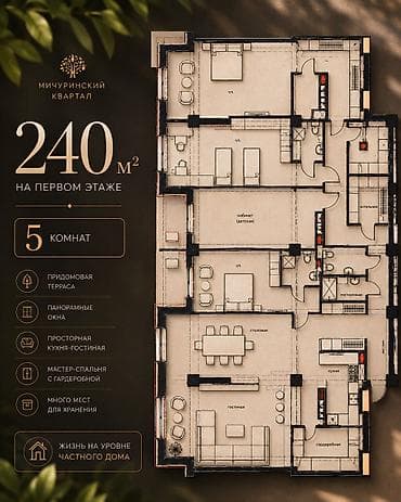 люкс квартиры: 5 и более комнат, 240 м², Элитка, 1 этаж, Готовая ПСО (под самоотделку) — 1