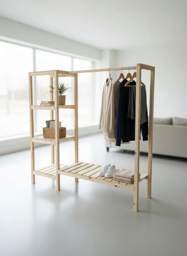 шкаф для одежды двухдверный: Полка для вещей и одежды, Дерево — 1