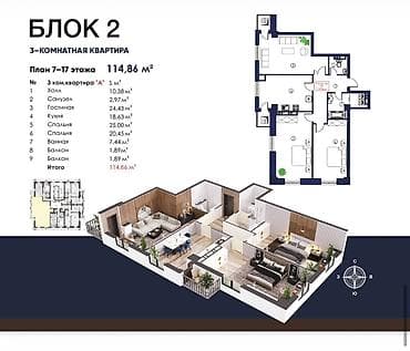Строится, Элитка, 3 комнаты, 117 м² — 7