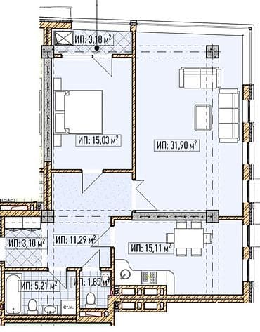 кафе токмок: 2 комнаты, 90 м², Элитка, 7 этаж, Готовая ПСО (под самоотделку) — 4