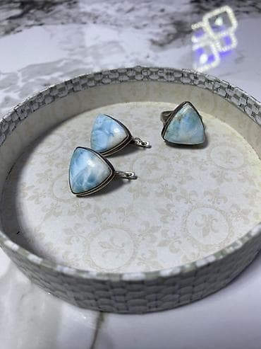 Комплект из серебра 925 пробы с натуральными камнями Ларимар - — 1