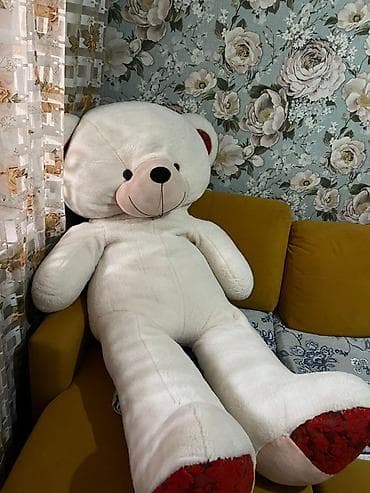 мишка прокат: Большой плюшевый медведь - Цвет: молочно-белый, лапки с красными — 1