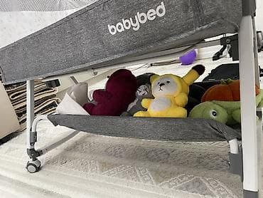 мобиль в кроватку: Детская приставная кроватка, С колесиками, цвет - Серый — 3