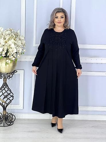 трикотажное платье футляр: Повседневное платье, Длинная модель, Трикотаж, Трапеция, Все размеры — 3