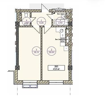 69: Сдан, Элитка, 2 комнаты, 47 м² — 3