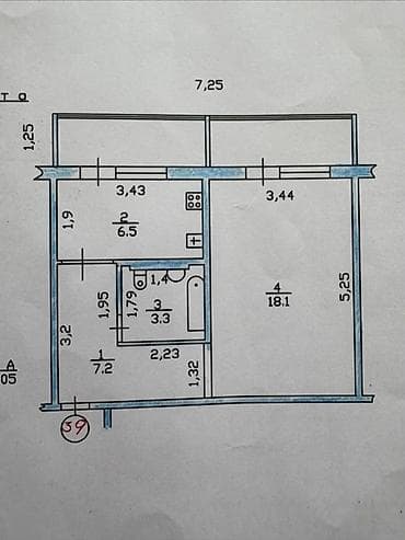 1 комната, 35 м², Цум 105 серия, 7 этаж, Косметический ремонт