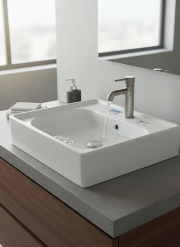 раковина с пьедесталом: Раковина для ванной, Квадратная форма, Материал: Керамика — 1