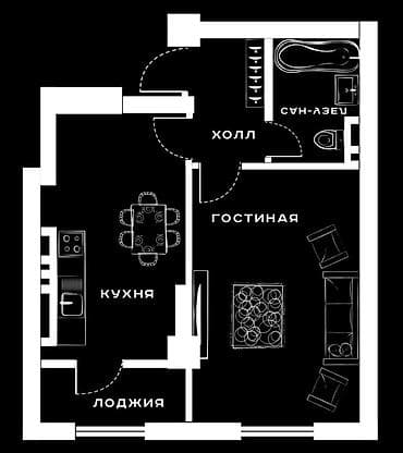 elegance stroy: 1 комната, 44 м², Элитка, 14 этаж, Готовая ПСО (под самоотделку) — 1