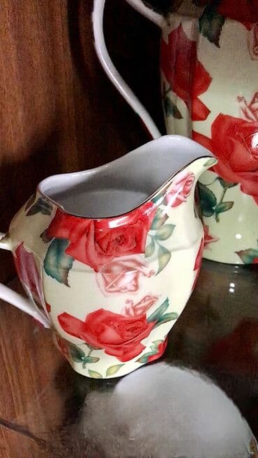 конфетница посуда: Чайный комплект "КРАСНАЯ РОЗА", фарфор, деколь,состояния шикарное ! — 7
