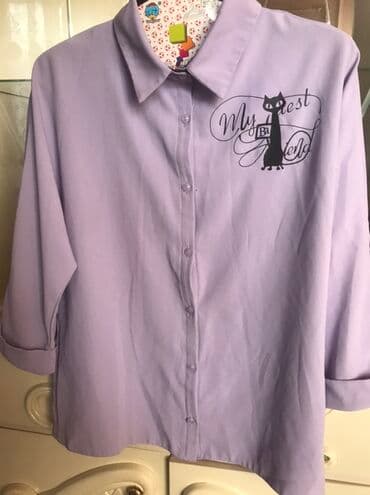 брендовая женская одежда: Лавандовая женская рубашка с принтом. - Цвет: нежно‑сиреневый — 2