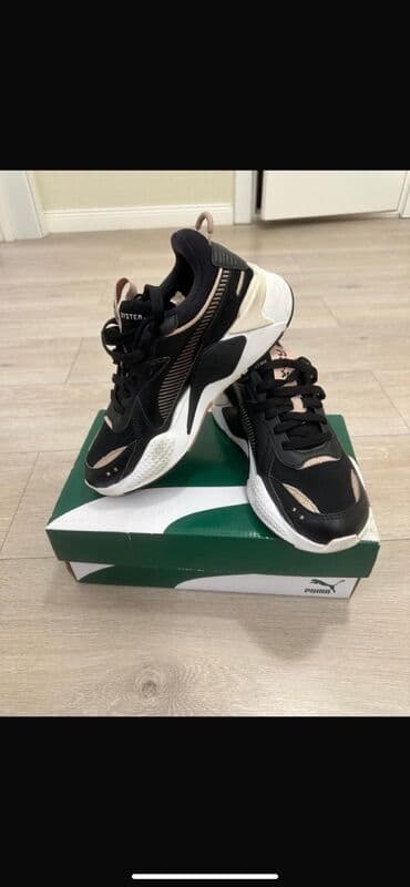 комбинация: Кроссовки Puma RS-X черного цвета с белыми и золотисто-розовыми — 1