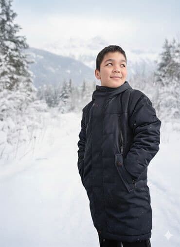 Детская зимняя куртка-парка, темно-синяя/черная. Особенности: -