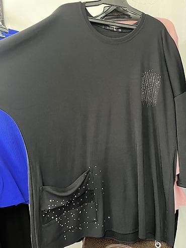 52 54 р: Блузка, Бохо, Трикотаж, Однотонный, Удлиненная модель — 8