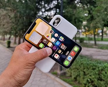 IPhone Xs, Б/у, 64 ГБ, Серебристый, Чехол, 100 %