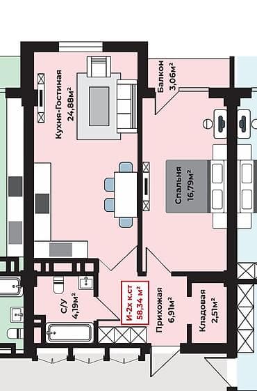 premium development: 2 комнаты, 58 м², Элитка, Южная Магистраль Элитка, 5 этаж, ПСО (под самоотделку) — 1