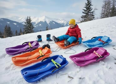 купить прикормочный кораблик бу: Детские пластиковые санки-ледянки с ручным тормозом - Эргономичная — 1