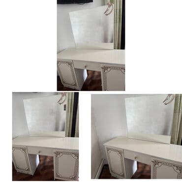 туалетный столик с пуфиком: С большим зеркалом. - Классический дизайн в белом цвете с — 1