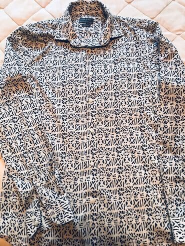 Рубашки: Мужская рубашка, M, Zara, Б/у, цвет - Бежевый, Самовывоз — 2