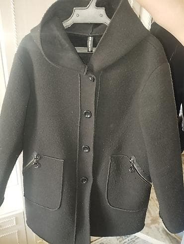 Дубленки: Черная женская куртка-жакет с капюшоном. - Материал: плотный — 1