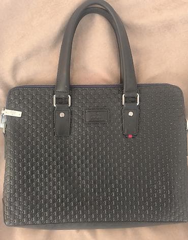 butun сумки женские: Кожаный портфель Gucci, черный - Материал: натуральная кожа с — 2