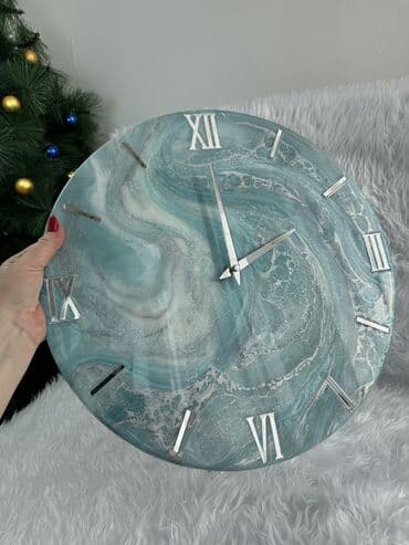 Жарык кылуу: Настенные часы ручной работы с заливкой под мрамор/агат в — 6